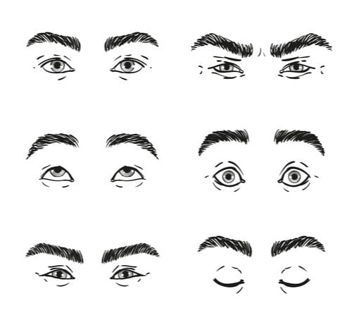 Set male eyes, looks straight up, squint with different facial expressions